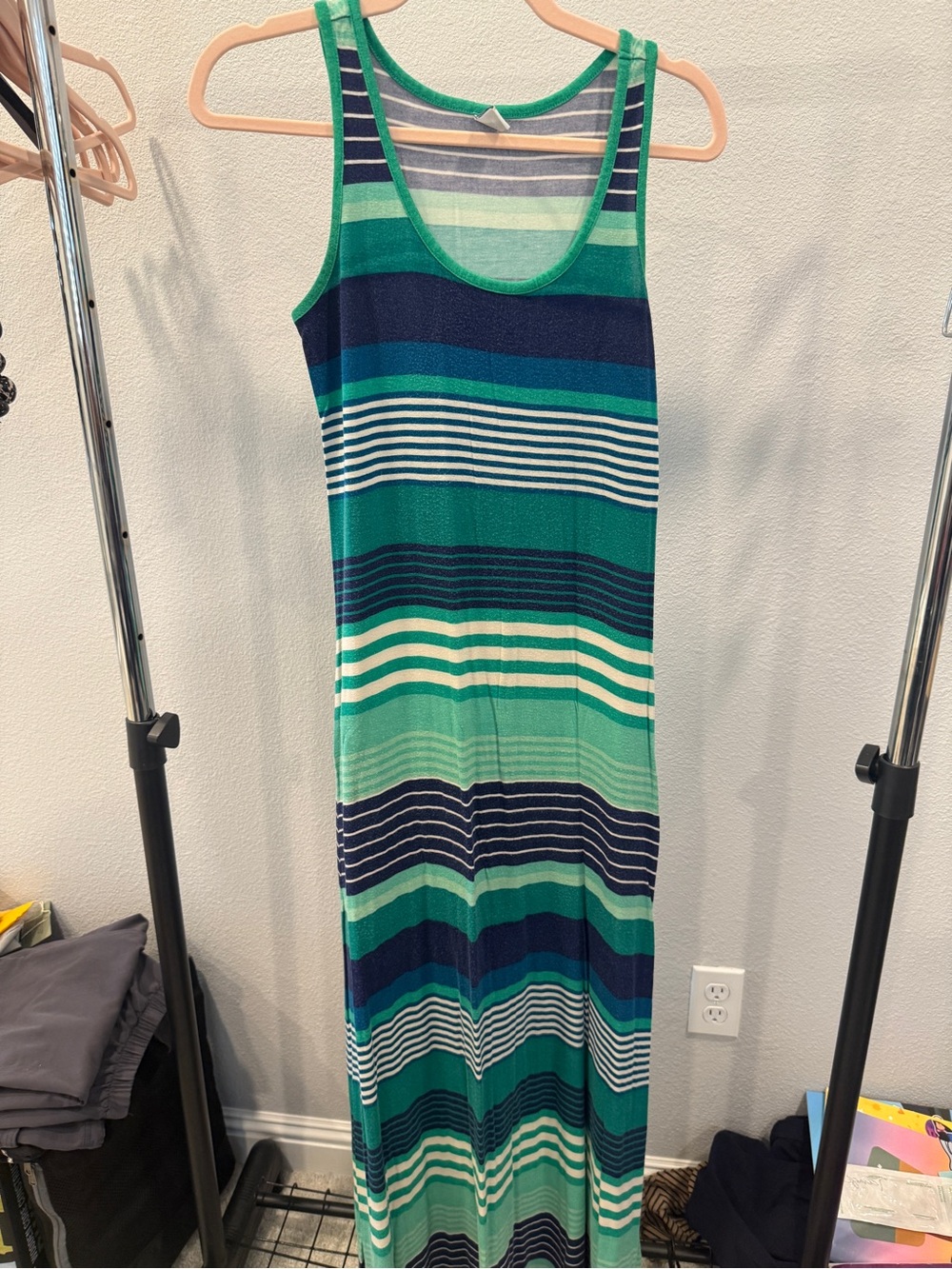 Old Navy Striped Green & Navy Tank Maxi Dress Sz small comfy and easy